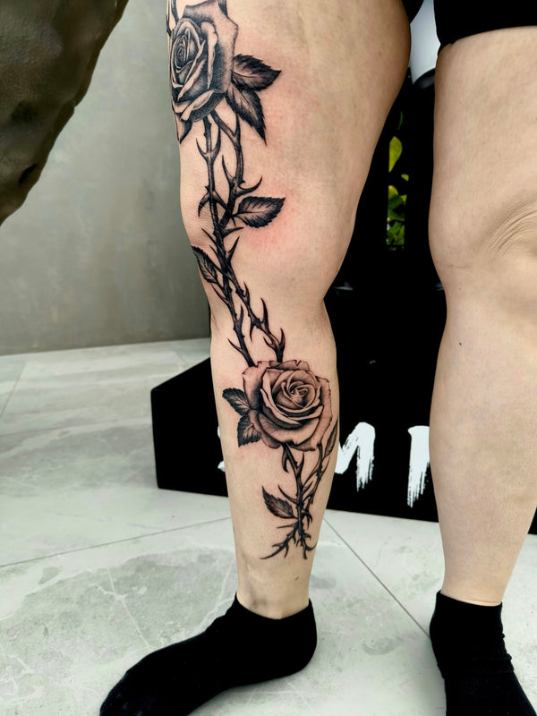 Floral leg tattoo Melbourne